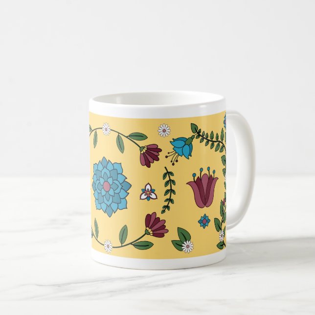 Charming Gult and Blommigt Folk Art Mugg (Framsida höger)