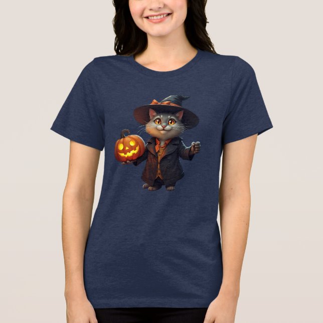 Charming Halloween Cat with Jack-o'-Lantern - Spoo T Shirt (Framsida)