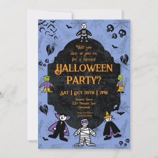 Charming Halloween Characters Party Inbjudningar