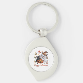 Charming Halloween-hälsningskort - Handritad Embr Swirl Silverfärgad Nyckelring