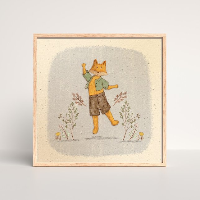 Charming Handdragen Whimsical Fox med botaniskt fo Poster (Skapare uppladdad)