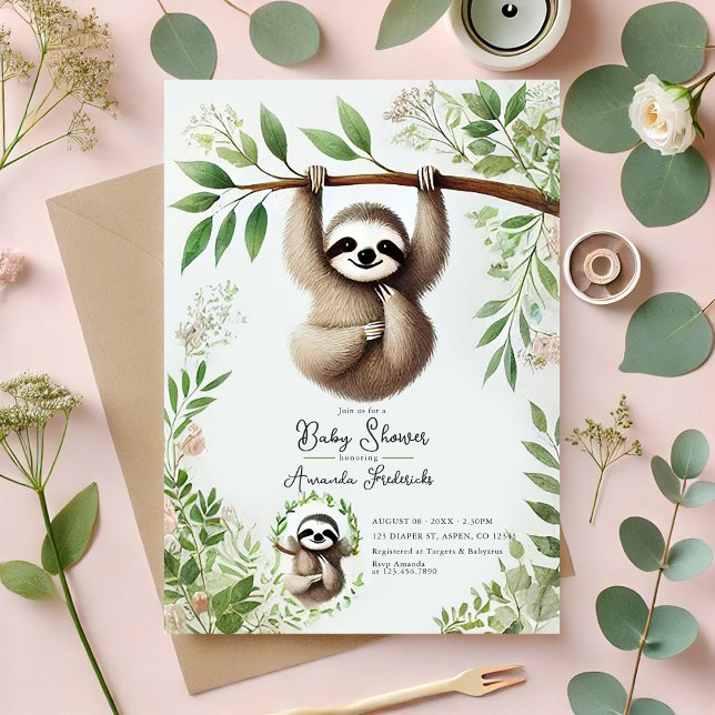 Charming Hanging Sloth Baby Shower Inbjudningar (Charming Hanging Sloth Baby Shower Invitation)