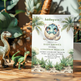 Charming Hatching Soon Baby Dino Shower Invitation Inbjudningar