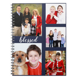 Charming Helgdag Family Photo Collage Monogram Anteckningsbok
