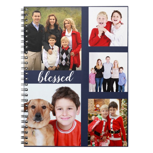 Charming Helgdag Family Photo Collage Monogram Anteckningsbok (Framsidan)
