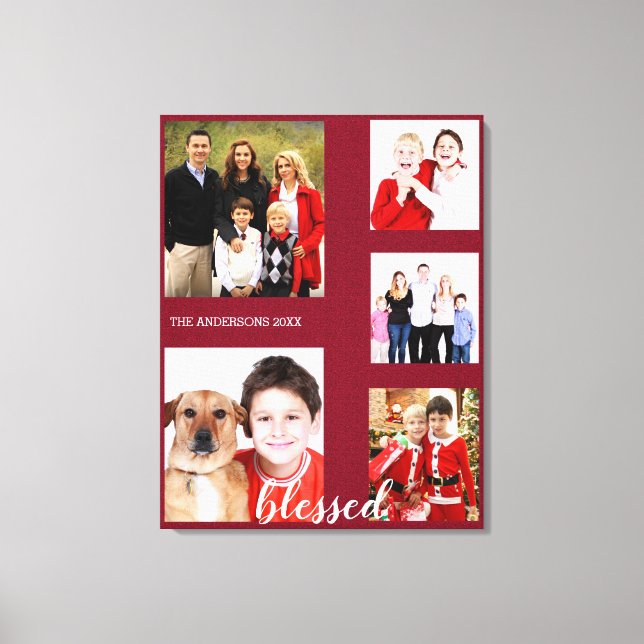 Charming Helgdag Family Photo Collage Monogram Canvastryck (Framsida)