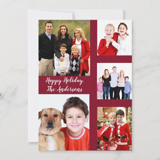 Charming Helgdag Family Photo Collage Monogram Julkort (Framsida)