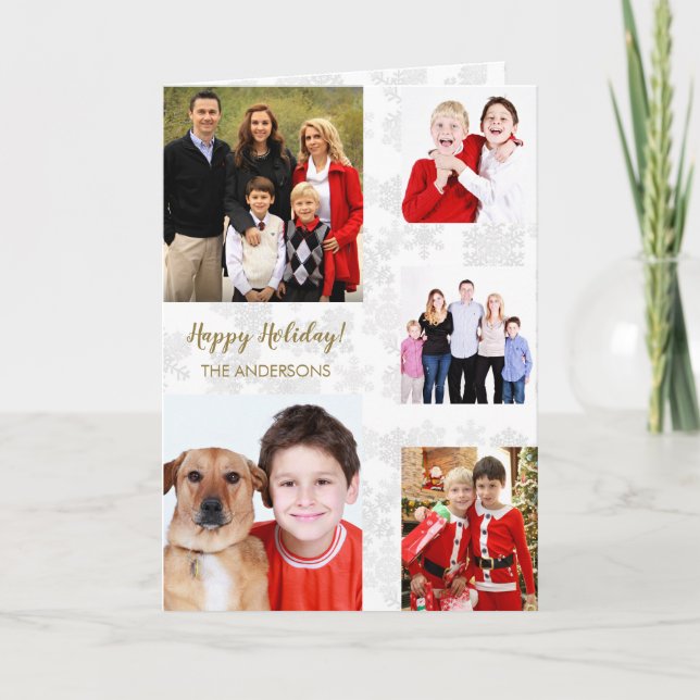 Charming Helgdag Family Photo Collage Monogram Kort (Framsida)