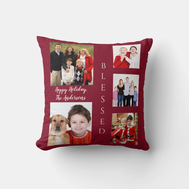 Charming Helgdag Family Photo Collage Monogram Kudde (Framsida)