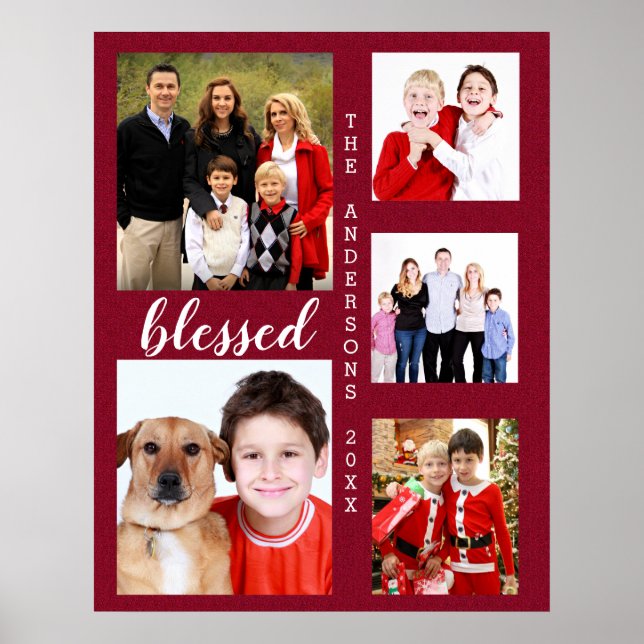 Charming Helgdag Family Photo Collage Monogram Poster (Framsidan)