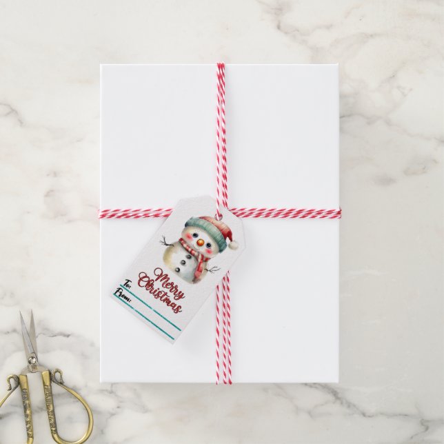 Charming helgdag-märkre med snögubbe presentetikett (Med Snöre)