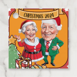 Charming Helgdag med rödkarikatyr och guld Gåvor Etiketter