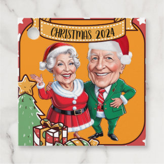 Charming Helgdag med rödkarikatyr och guld Gåvor Etiketter