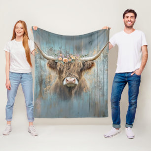 Charming Highland Cow Long Horns Shaggy Päls Fleecefilt