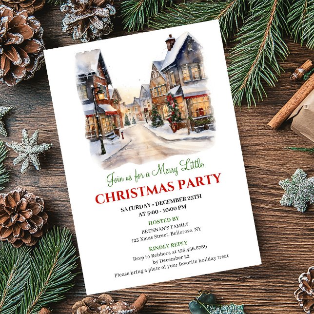 Charming holiday scene Christmas village event   Inbjudningar (Charming holiday scene Christmas village event invite)