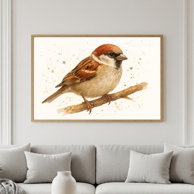 Charming House Sparrow Watercolor Porträtt Poster (Skapare uppladdad)