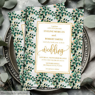Charming Hunter Grönt Guld Eucalyptus Bröllop Inbjudningar