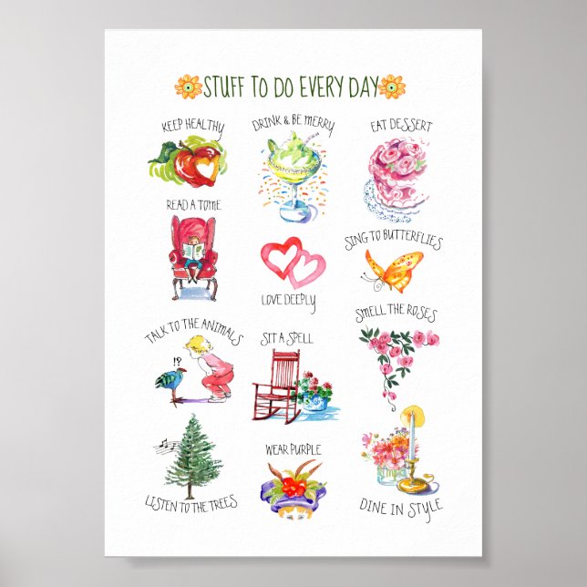 Charming Illustrated Saker att göra varje dag Poster (Framsidan)
