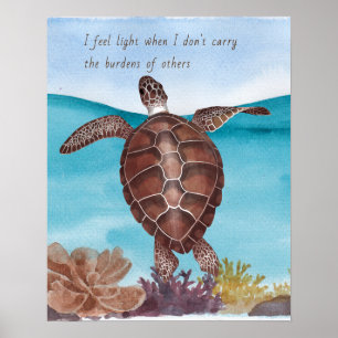 Charming Inspirational Watercolor Sea Turtle Poster