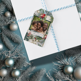 Charming Ivory & Blue Family Photo Presentetikett