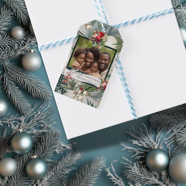 Charming Ivory & Blue Family Photo Presentetikett (Skapare uppladdad)