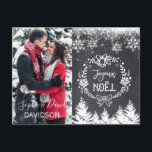 Charming JOYEUX NOËL Chalkboard Photo Inbjudan Vykort<br><div class="desc">Elegantens utformning med en elegant,  modern "JOYEUX NOËL"-typografi,  på en krita med snöflingor och träd och ditt foto. Använda Anpassa verktyg om du vill lägga till ett eget foto (par,  barn,  familjefoto,  husfoto),  ändra färg på namn så att det passar färgerna. Fler idéer i min julfotosamling..</div>