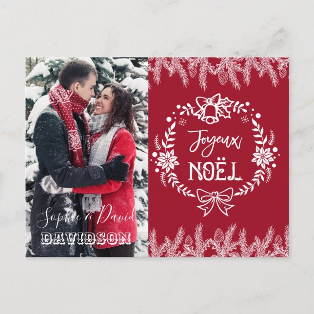 Charming JOYEUX NOËL Typography Gräs Photo Inbjudan Vykort (Framsida)