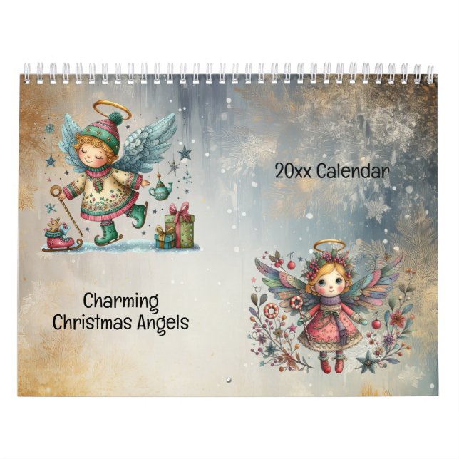 Charming jul Änglar Folk Art Stil Kalender (Omslag)