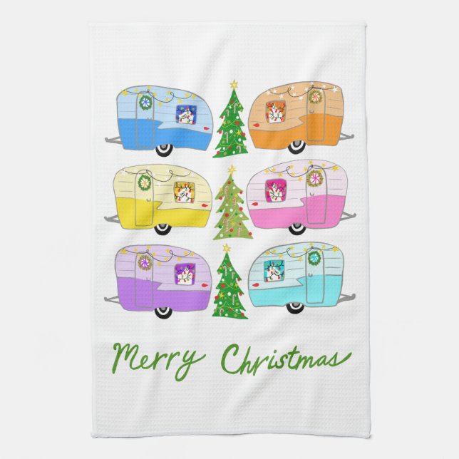 Charming jul Camper Vintage Trailer RV Julafton Kökshandduk (Vertikal)