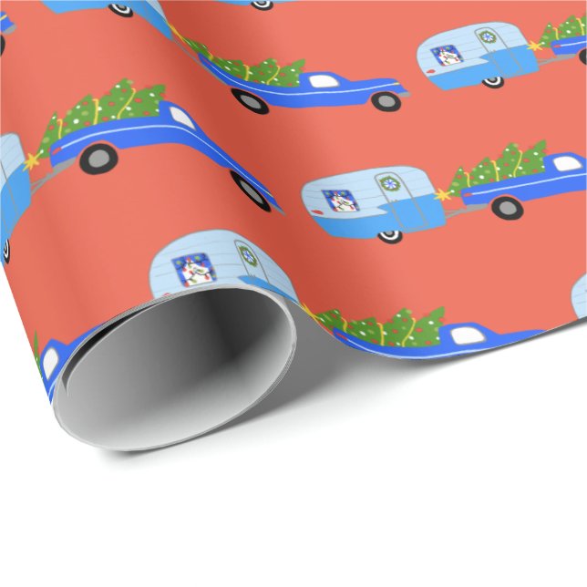 Charming jul Camper Vintage Trailer RV Julafton Presentpapper (Rullad Hörn)