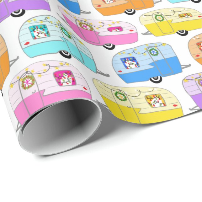 Charming jul Camper Vintage Trailer RV Julafton Presentpapper (Rullad Hörn)