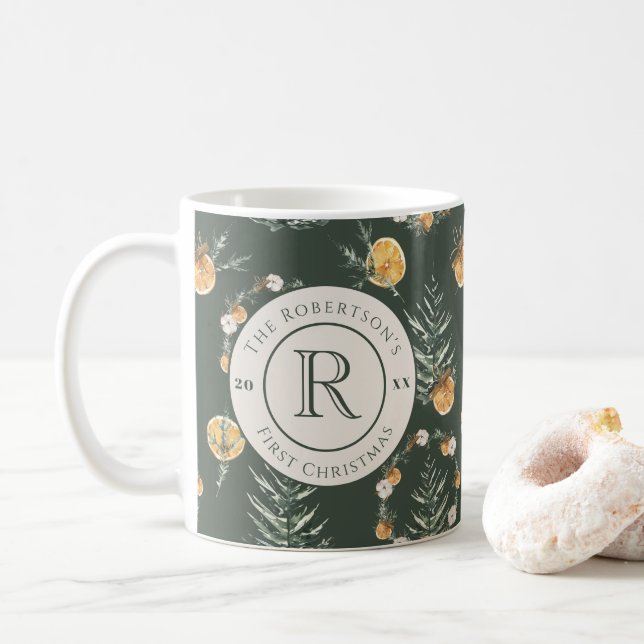 Charming jul: Monogrammed Newlyed Kaffemugg (Med munk)