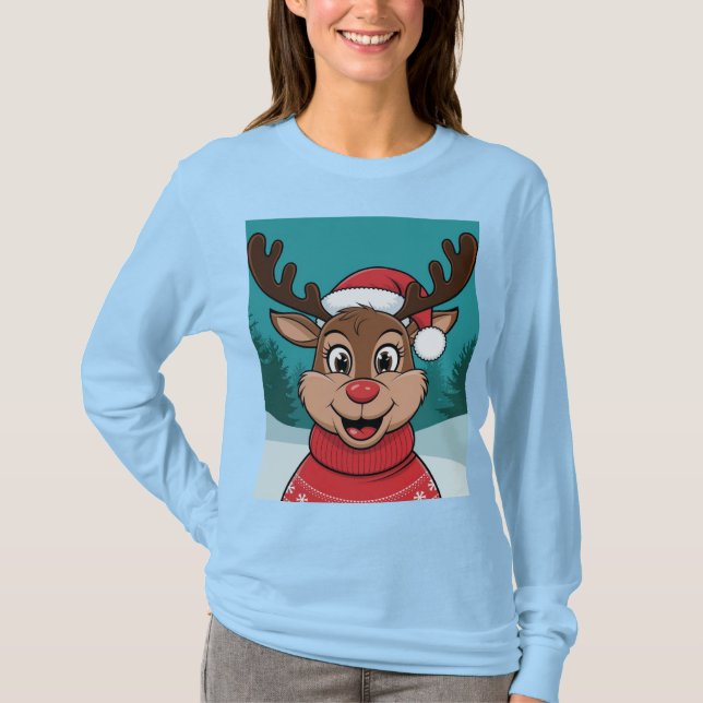 Charming jul Reindeer Ansikte T-Shirt for Girls (Framsida)