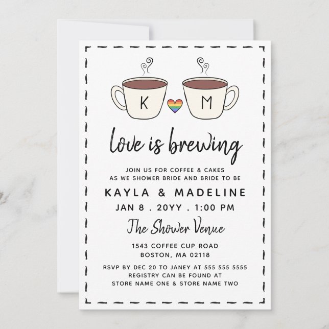 Charming kaffekoppar Kärlek bryggs LGBT Inbjudningar (Framsida)