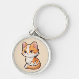Charming Kawaii Kitten Rund Silverfärgad Nyckelring