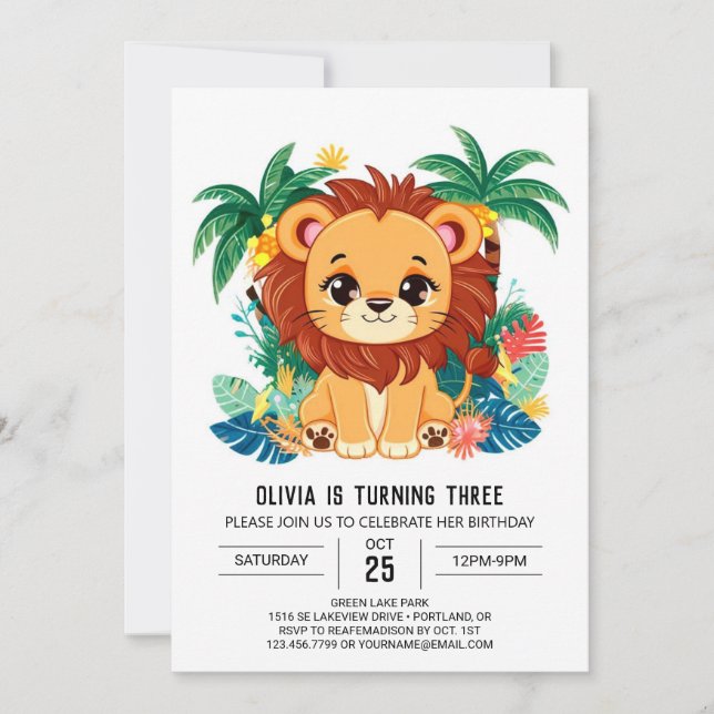 Charming Kids Lejon Digital Birthday Inbjudningar (Framsida)