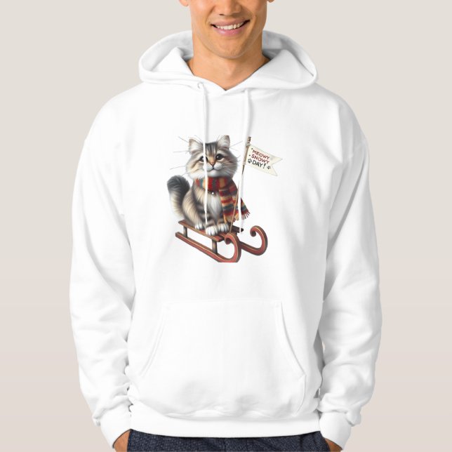 ​Charming Kitten on Sled: "Meowy Snowy Day! Hoodie (Framsida)