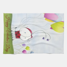 Charming Ladybug med färgstarka hjärtballonger Kökshandduk