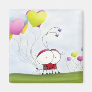 Charming Ladybug med färgstarka hjärtballonger Magnet