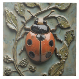 Charming Ladybug och Foliage Faux Relief Kakelplatta