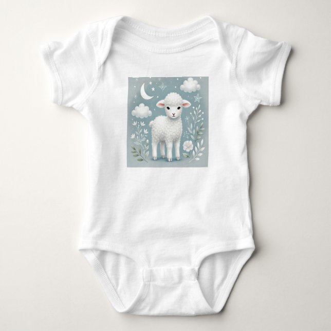 Charming Lamb Moon Clouds  T Shirt (Framsida)