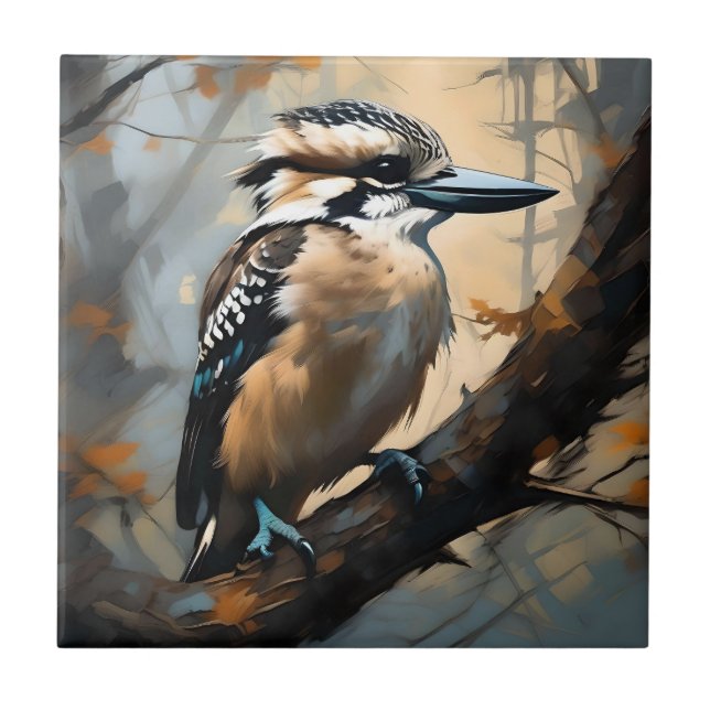 Charming Laughn: Kookaburra in Oil Paint Kakelplatta (Framsidan)