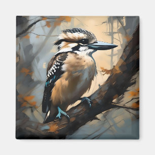 Charming Laughn: Kookaburra in Oil Paint Magnet