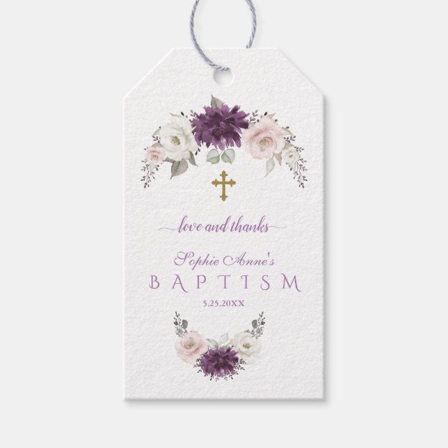 Charming Lavender  White Blommigt Baptism Presentetikett (Framsidan)