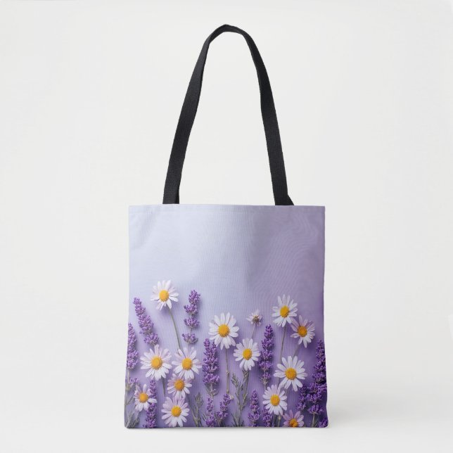 Charming Lavender & White Daisy Bag Tygkasse (Framsida)