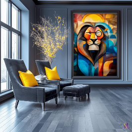 Charming Lejon - Kubistiskt Kung med monokle Poster