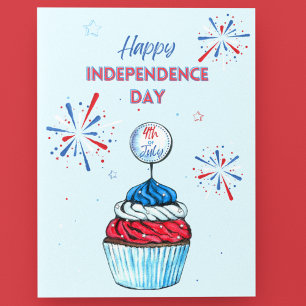 Charming Light Blue and Red Patriotic Cupcoa Helg Vykort
