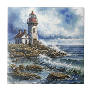 Charming Lighthouse med Vågar Kakelplatta