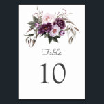 Charming Lila Rosa Peony Flowers Bröllop Bordsnummer<br><div class="desc">Unik design med vattenfärgad lila,  plommon,  rosa blommor,  grönt löv buketter,  på vit bakgrund. Använda Anpassa verktyg om du vill lägga till din information. Matchande objekt finns i min Lila Rosa Blommigt Bloom Collection.</div>