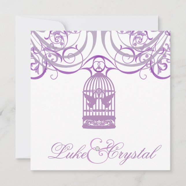 Charming Liliac Birdcage Wedding bjudande Inbjudningar (Framsida)